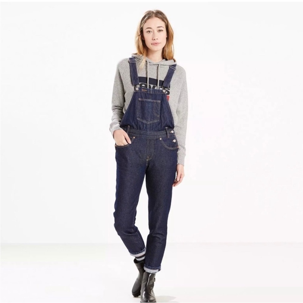 Levi's Women's  Retro Dark Blue Denim Bib Overalls Straight Leg